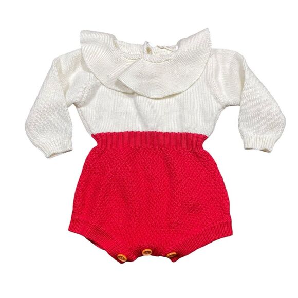Angou Knit Sweater Bubble Romper Holiday Christmas Outfit Size 70 6 to 12 months - Picture 1 of 7